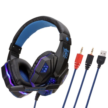 Wired Noise Canceling Earphone with Microphone, Surround Sound, Over-Ear, LED RGB Light Gaming Headset