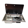 Modern Stainless Steel RV Kitchen Unit with 1-Burner Gas Stove and Sink