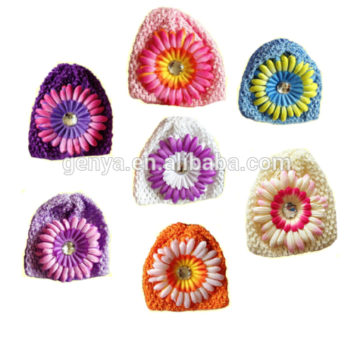 Knitting minion crochet beanies hats caps with bi-color daisy flower