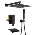Black Wall Mount Concealed Waterfall Shower Set