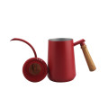 Red Hand Drip Kettle With Wooden Handle