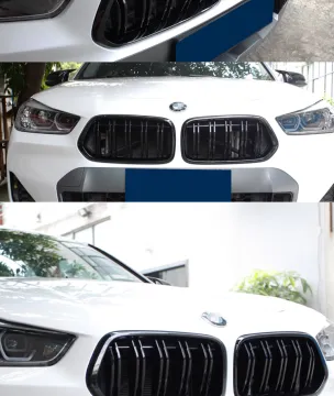 BMW X2 Grille Modification: Transitioning to a Sleek Single-Line Shiny Black Carbon Fiber Front from the Traditional Black Warrior Design