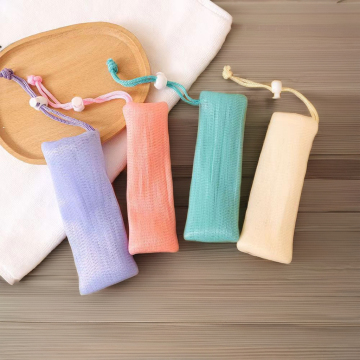 6-Layer Soap Storage Bag with Brush Glove - Bath Flower for Back Cleaning, PE Sponge Foam Mesh