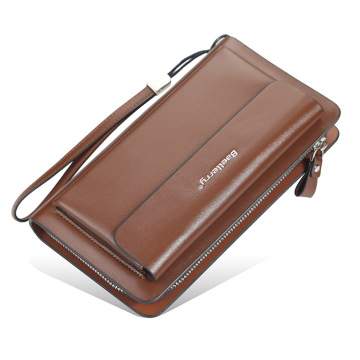 Customizable OEM PU Leather Men's Wallets with Large Capacity, Clutch Design, and Long Zipper for Phone and Coin Storage