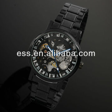 Mens Black Skeleton Dial Stainless Steel Mechanical Watch WM282