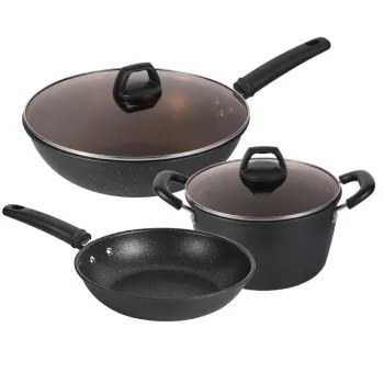 Non-Stick Stone Cookware Set - 3 Pans and Pot Kitchen Cooking Set