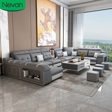 Modern Luxury 7-Seater U-Shaped Brown Sofa Set with Large Compartments