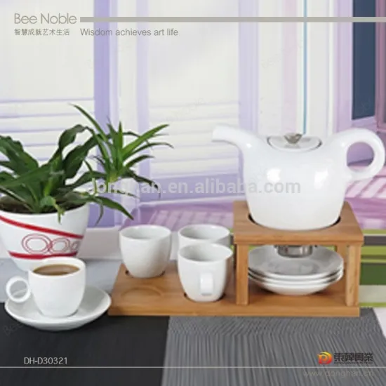 wholesale 10pcs with wooden tray embossed porcelain chaozhou coffee set