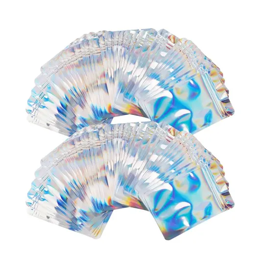 Mylar Holographic Ziplock Bags for Cosmetic, Jewelry, and Pet Food Packaging