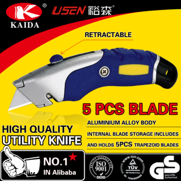 5 PCS Auto Loading Trapezoid blade Aluminium Alloy Utility Cutter Knife