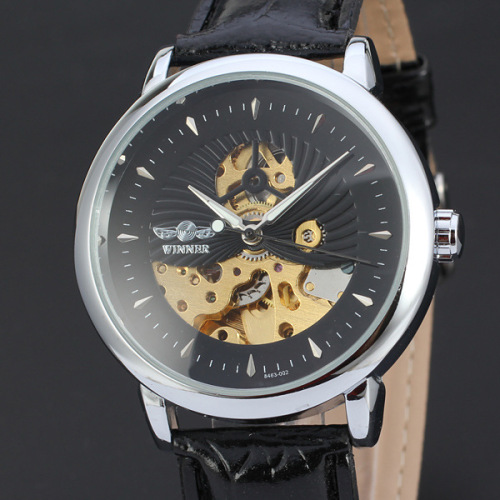 mininalist men watch with visible mechanism dial