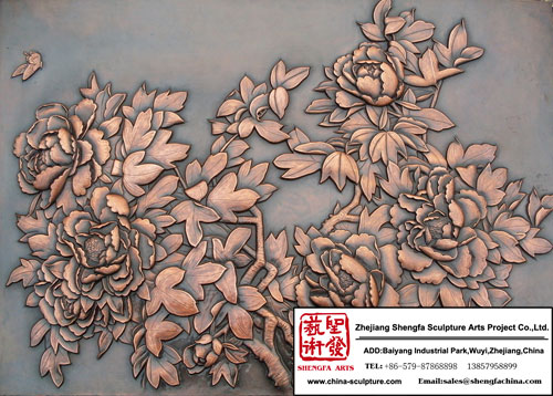 Hand Carved Flower Relief Mural