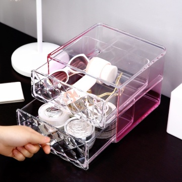 Organisateur de maquillage en rose en plastique transparent - Bac de rangement de boîtier à carter carré de bureau de bureau carré à poussière carrée