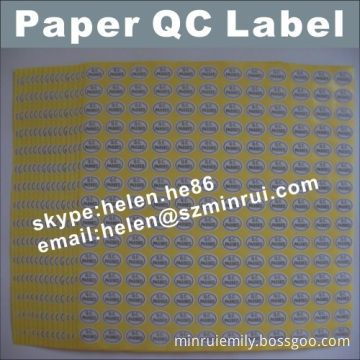 China Custom bulat dan Oval bentuk Qc berlalu stiker, self ...