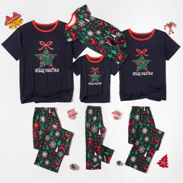 FOCUSNORM Christmas Family Matching Outfits Cartoon Snowflake Elk Print Long Sleeve Tops Pants Romper Party Sleepwear