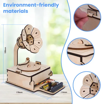Mini Light Controlled Phonograph DIY Kit: Programming Robotics with Microbit for Kids