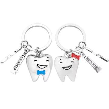 Metal Teeth Toothbrush Toothpaste Key Chain