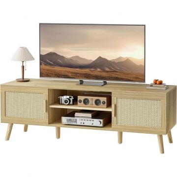 Modern Rattan TV Console with 2 Cabinets - Living Room Furniture