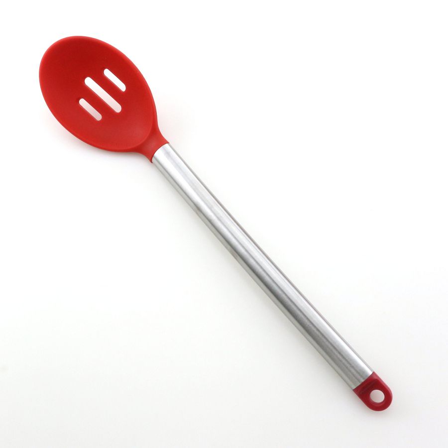 kitchen silicone slotted spoon with stainless steel handle