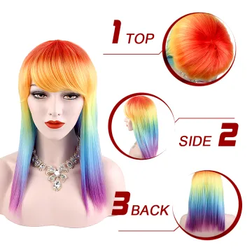 Alileader Wholesale Cheap Rainbow Hair Cosplay Party Wigs
