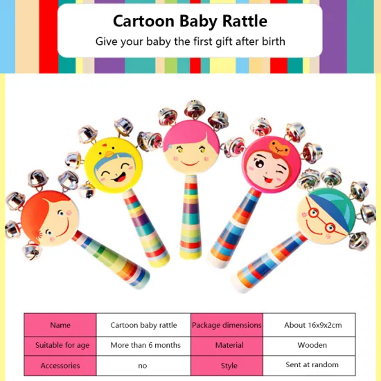 New Colorful Baby Rattle Cartoon Baby Rattle Rainbow Toy Kid Pram Crib Handle Wooden Activity Bell Stick Shaker Rattle Baby Gift