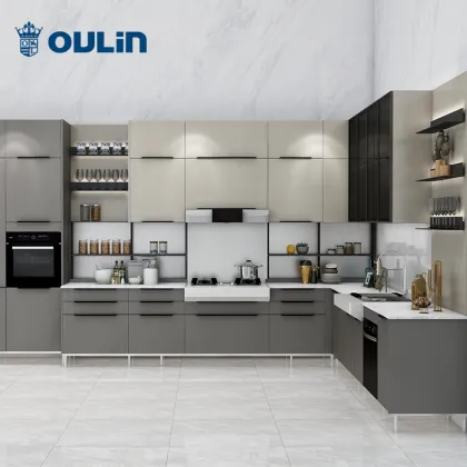 Blue Minimalist Style Home Modular Kitchen Cabinet Kitchen Modern Flat Edge / Eased Edge Apartment Oulin
