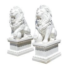 Elegant White Marble Lions Premium Garden Sculpture