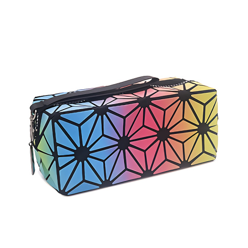 Pu Hand Bag High quality bulk custom logo rainbow color PU geometric travel cosmetic bag for makeup Factory