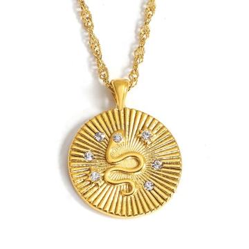 Kalis air 18k emas bersalut keluli tahan karat zirkon sunburst sunburst signet totem loket kalung untuk wanita