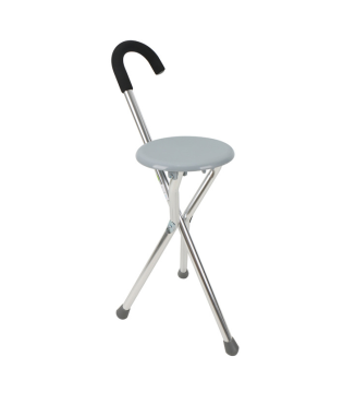 Reisefreundlicher Wandersitz und Rohrstock: Ein graues, eingroßes Rehabilitationsinstrument mit abnehmbaren Funktionen und faltbarem Stativdesign