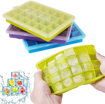 BPA-Free Reusable Silicone Ice Cube Trays with Lid, Food Grade