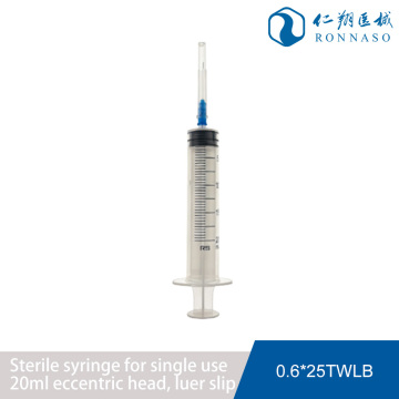 Jeringa Luer Slip con punta excéntrica estéril de 20 ml