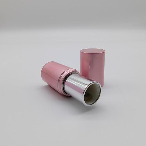 Tubo de lápiz labial de metalización rosa de plástico cosmético