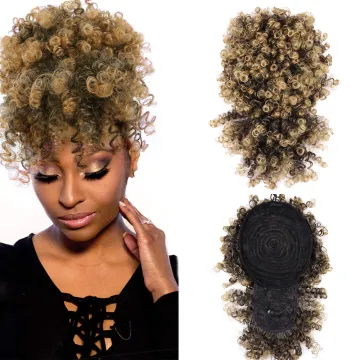 Soft Wig Hair Bun Chignon Clip in Pony Tail Short Afro Kinky Curly Drawstring Ponytail With Bangs Synthetic Hair Extensions