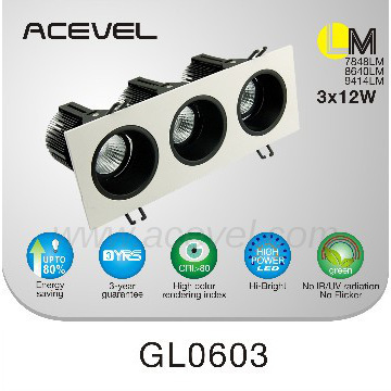 3*12W High CRI LED COB Grill Light Three-head
