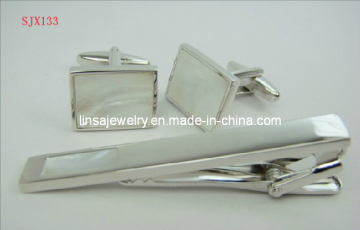 Fashion Shell Jewelry Cuff Links & Tie Clip Set