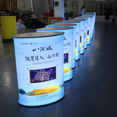 pop up trade show exhibition lighting promotion lift fabric service counter display standing desk
