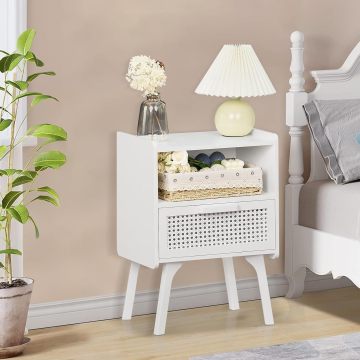 Medieval Modern Rattan Solid Wood Bedroom Bedside Table