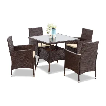Wicker Rattan Patio 5-Piece Outdoor Dining Set with Cushions