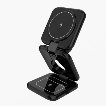 Portable Slim 15W 3-in-1 Foldable Flat Wireless Charger with Mobile Phone Stand and Magnetic Fast Charging Station