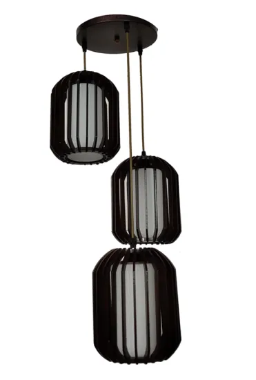 Wooden traditional three head ceiling lamp