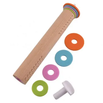 Adjustable Wooden Rolling Pin with Thickness Rings for Baking Cookies, Pastries, and Pizza