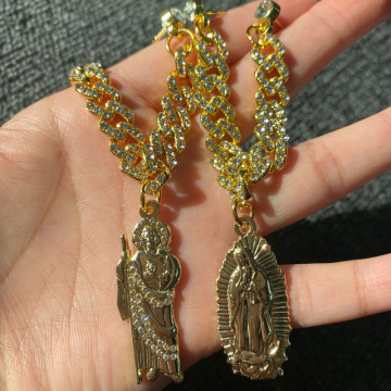Custom 3D Die-Cast Jesus Virgin Mary Cuban Hat Chain Glittering Baseball Cap Gold-Plated Pin