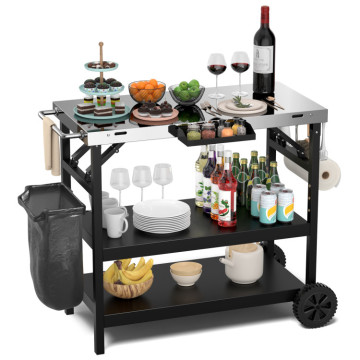 Outdoor Multifunctional Durable BBQ Table with Universal Wheels Portable Grill Cart
