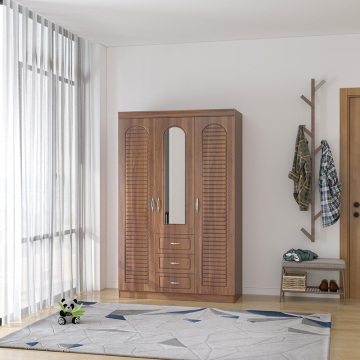 Wholesale Price Bedroom Furniture 3 Door Wardrobe MDF Brown Closet with Dressing Mirror