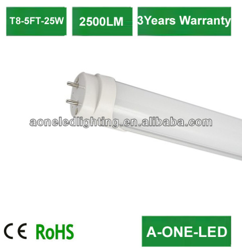 Attractive Colorful Package 2500lm 25W T8 Frosted/ Clear Cover CE RoHS Approval Led Tube Light