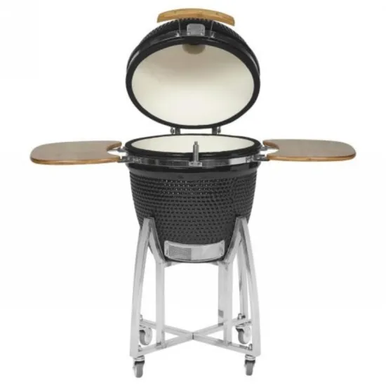 21-Inch Egg Shape Ceramic BBQ Large Kamado Charcoal Barbecue Grill with Wooden Side Tables