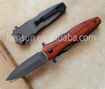 Wood Handle Assisted Fast Opening Folding Camping Knife