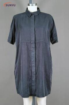 Ladie's kledingstuk geverfd korte mouw shirt jurk