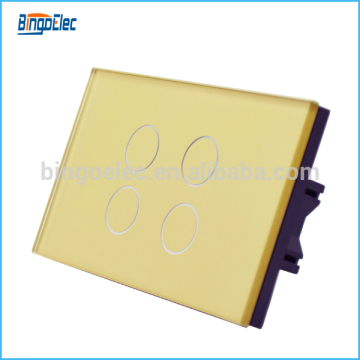 Glass panel 4gang golden color led control touch switch for 72*116MM